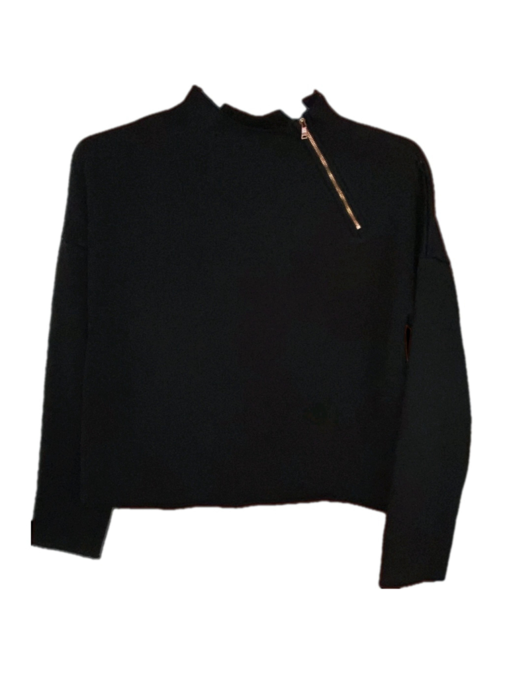Lime & Vine Sweater Womens L Black Minimalist Mock Neck Side Zip Crop Pullover